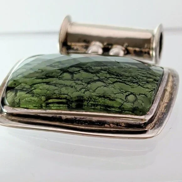 One of a Kind Moldavite & Sterling Silver Pendant With Faceted & Raw Sides - Picture 7 of 13